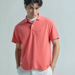 American Eagle L Coral Orange Polo Shirt Classic Preppy Casual Summer Vacation